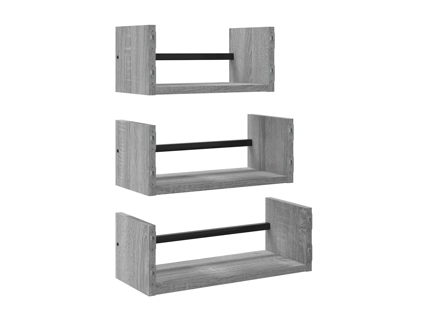 Juego de estantes de pared de 3 piezas con barras en gris Sonoma