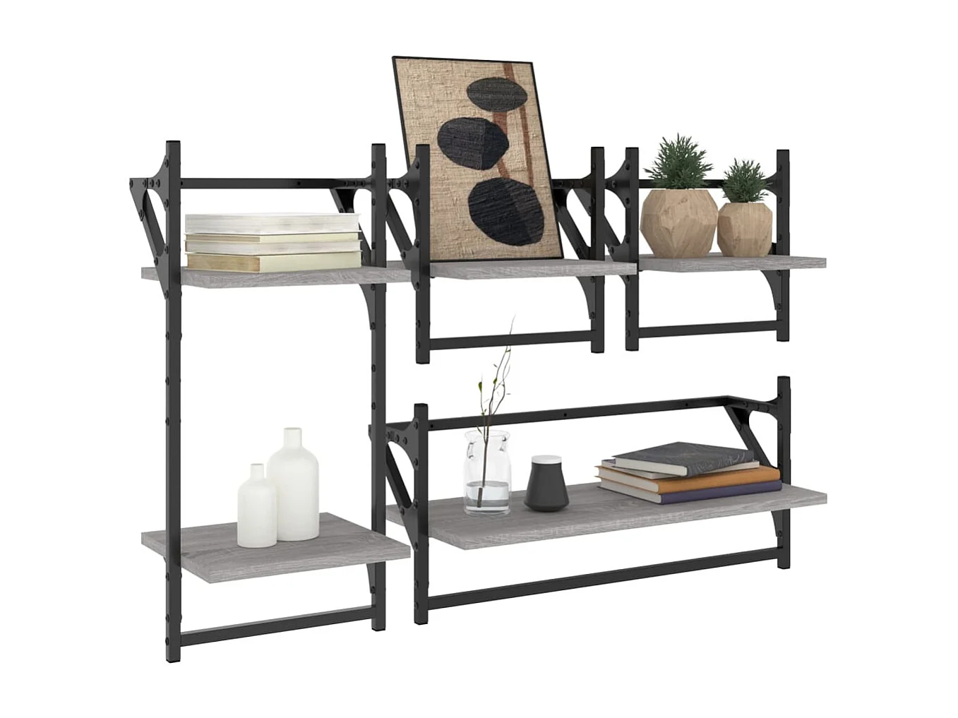 Juego de estantes de pared de 4 piezas con barras, gris Sonoma