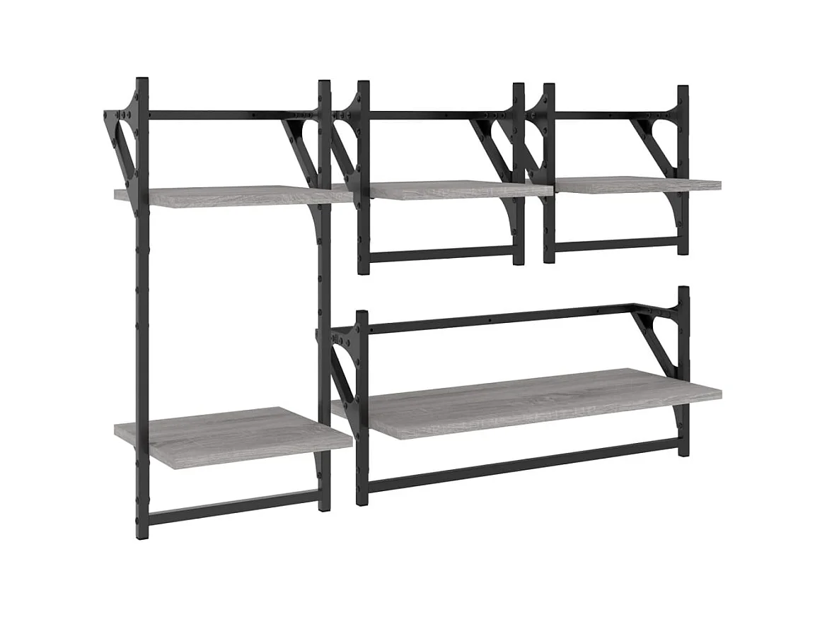 Ensemble d'étagères murales avec barres 4 pcs sonoma gris