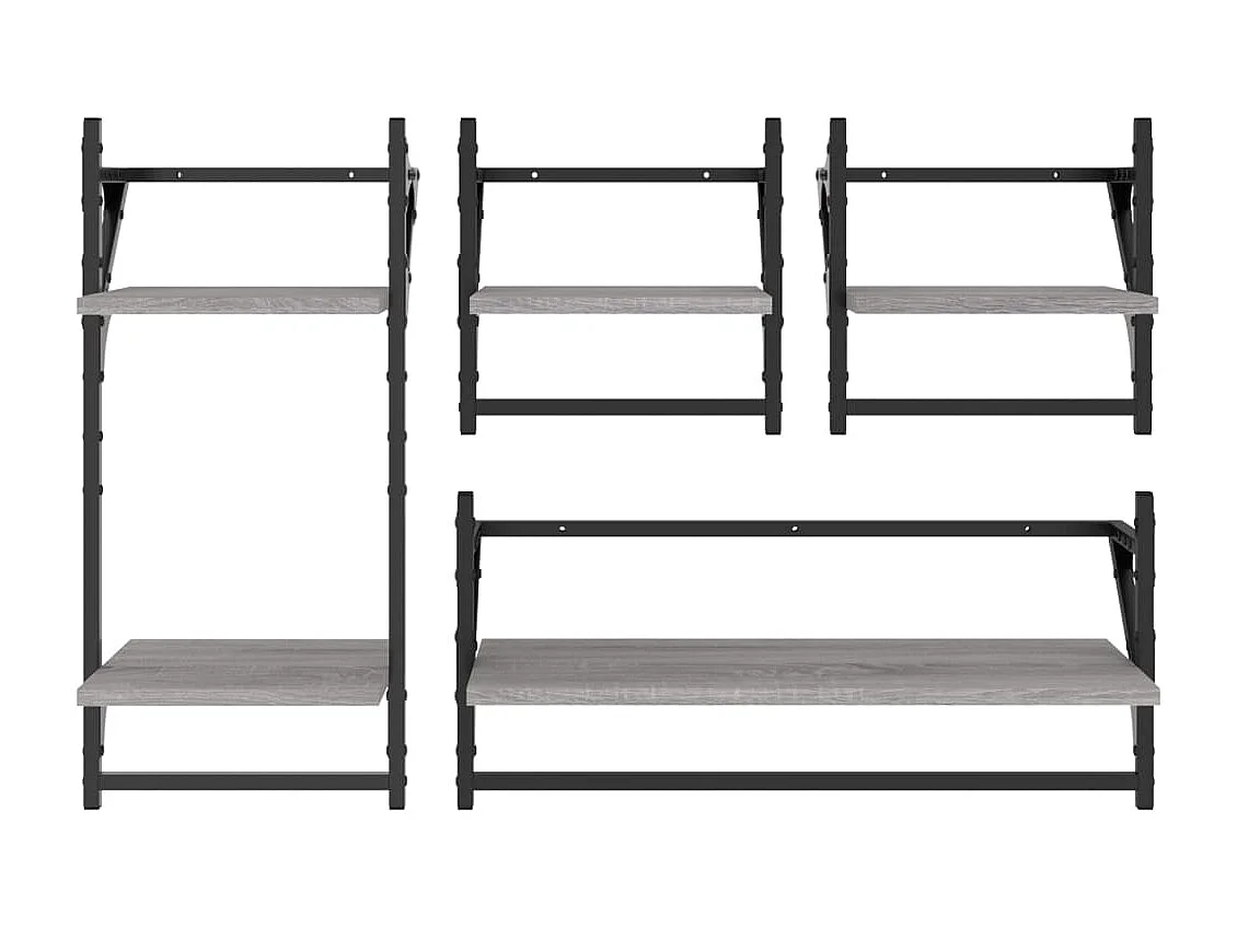 Ensemble d'étagères murales avec barres 4 pcs sonoma gris