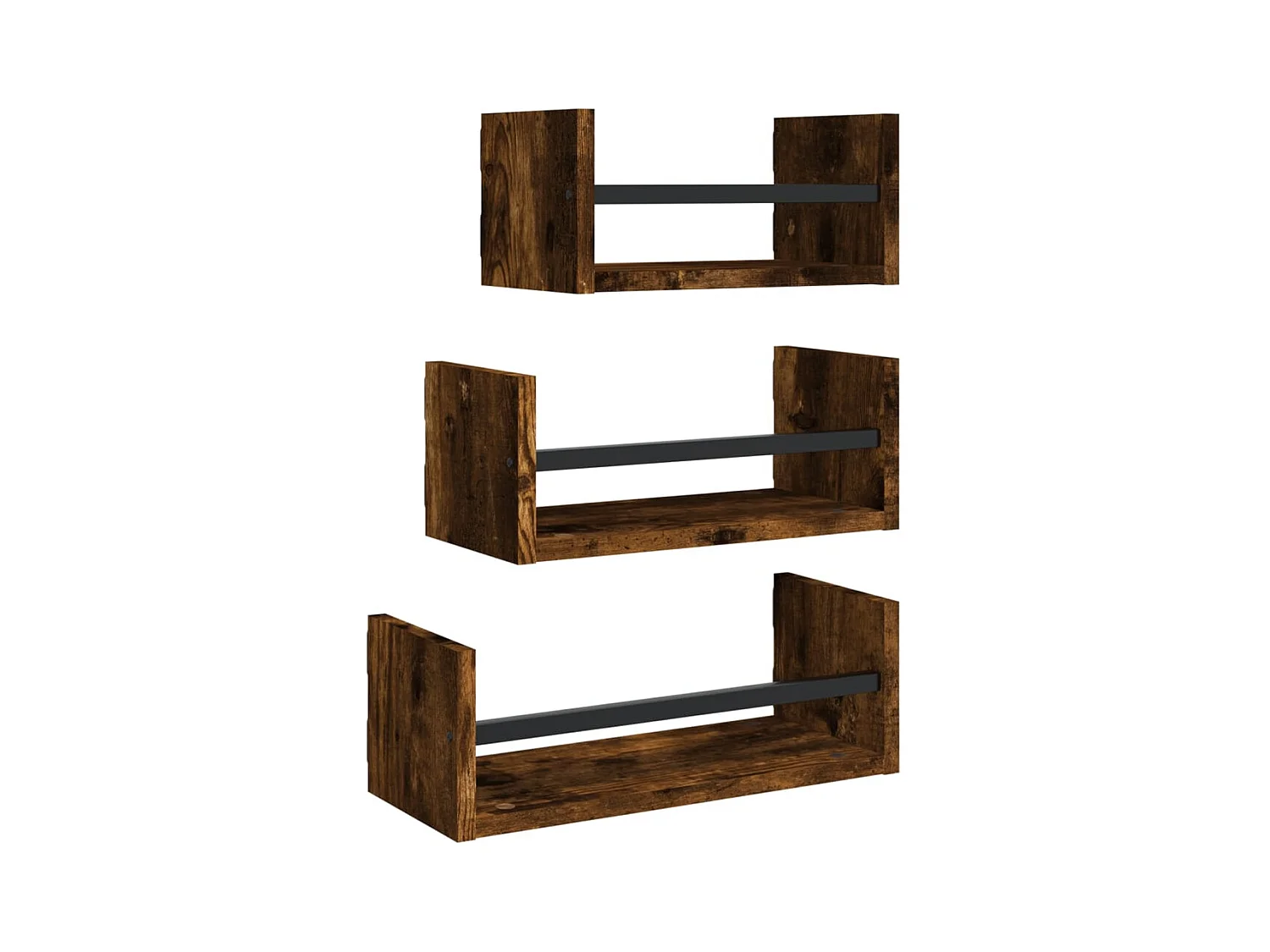 Wandplankenset met stangen 3 stuks gerookt eiken