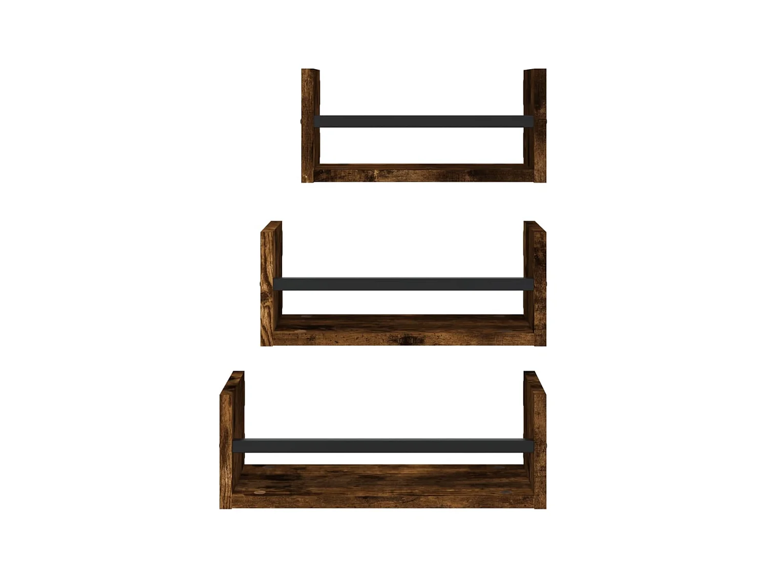 Wandplankenset met stangen 3 stuks gerookt eiken