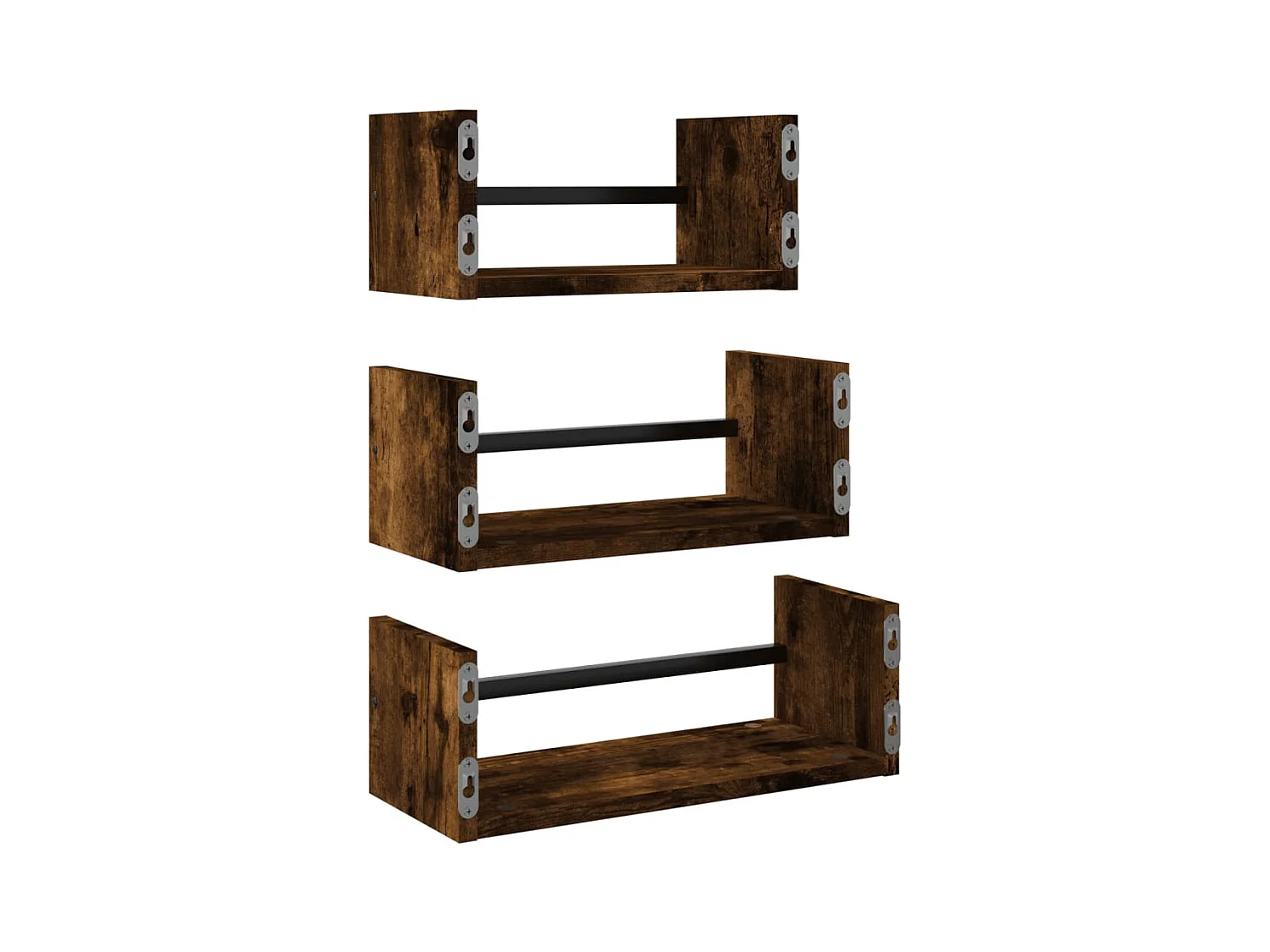 Wandplankenset met stangen 3 stuks gerookt eiken