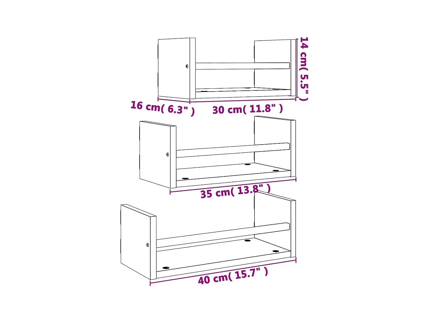 Wandplankenset met stangen 3 stuks gerookt eiken