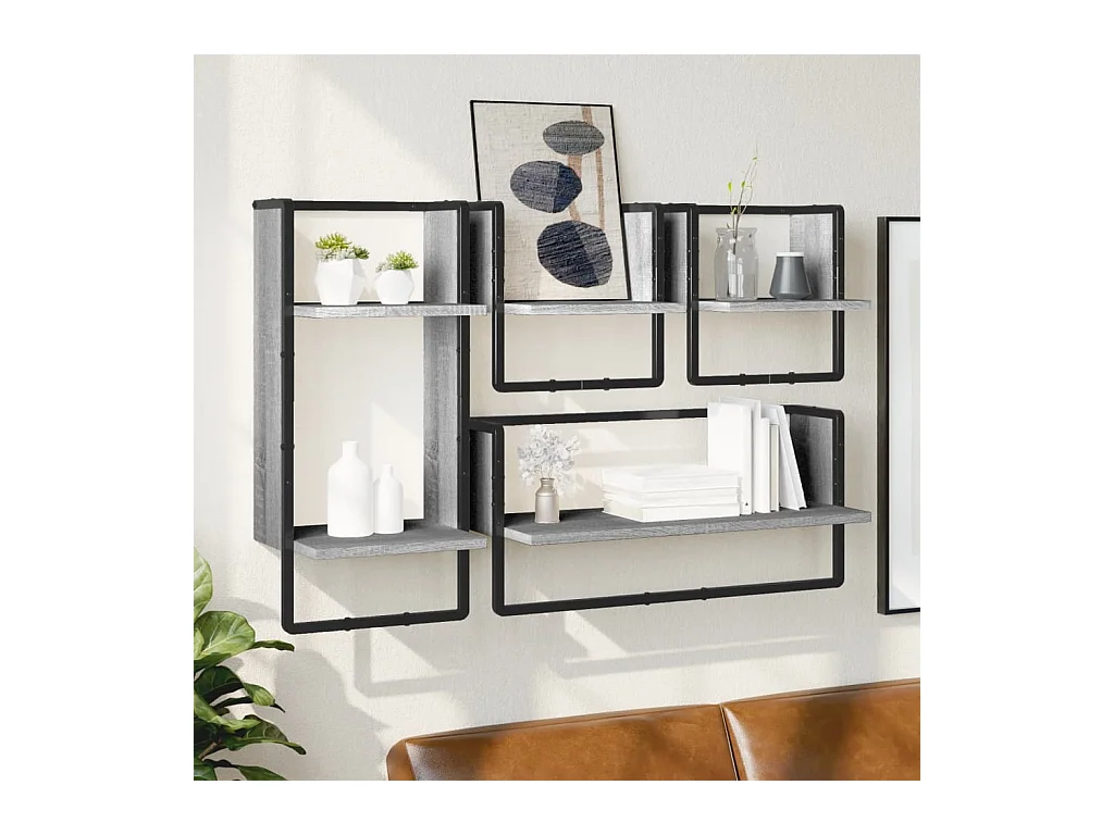 Ensemble d'étagères murales avec barres 4 pcs sonoma gris
