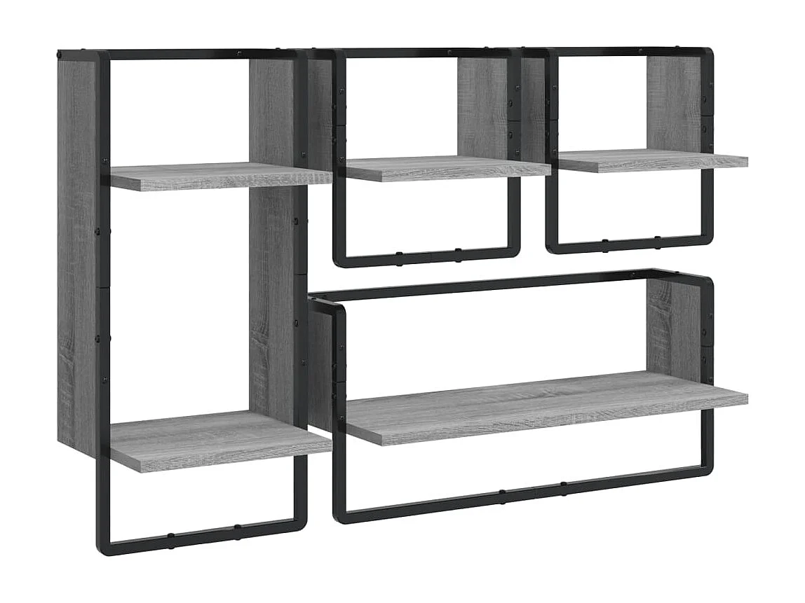 Ensemble d'étagères murales avec barres 4 pcs sonoma gris