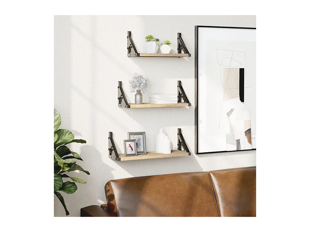 Ensemble d'étagères murales 3pcs chêne sonoma bois d'ingénierie
