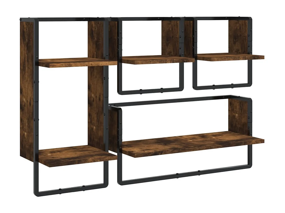 Juego de estantería de pared con barras 4 piezas roble ahumado
