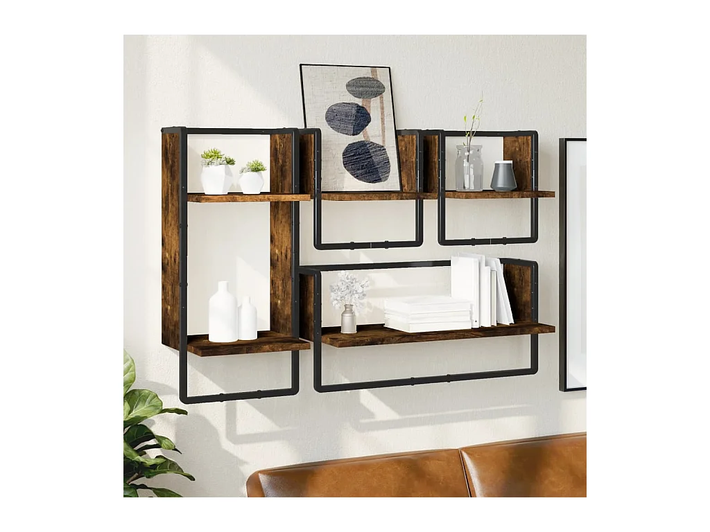 Ensemble d'étagères murales avec barres 4 pcs chêne fumé