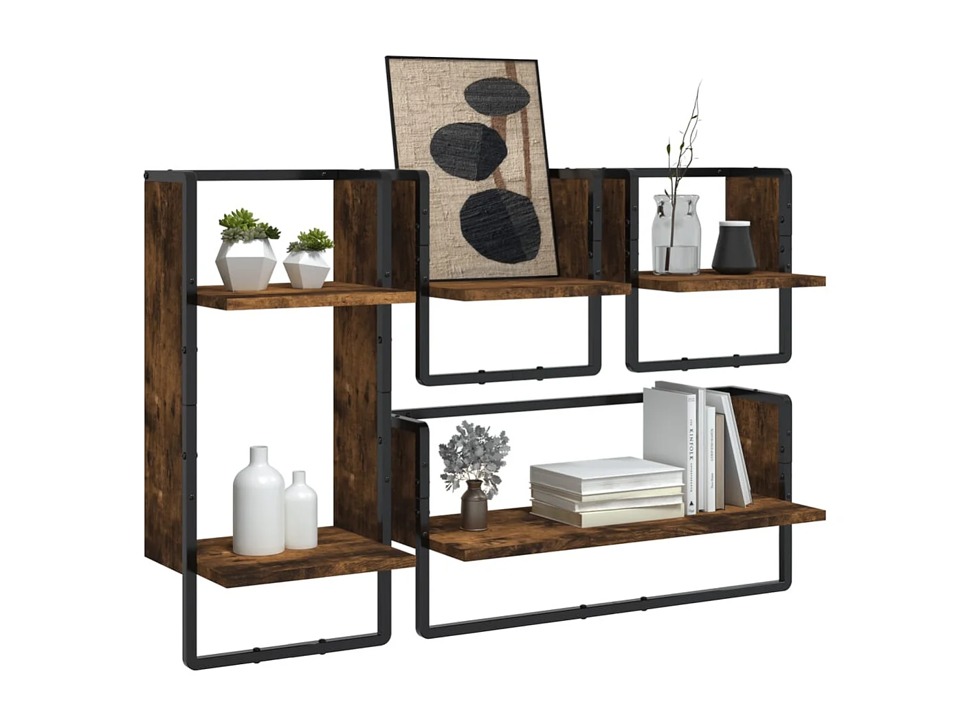 Juego de estantería de pared con barras 4 piezas roble ahumado