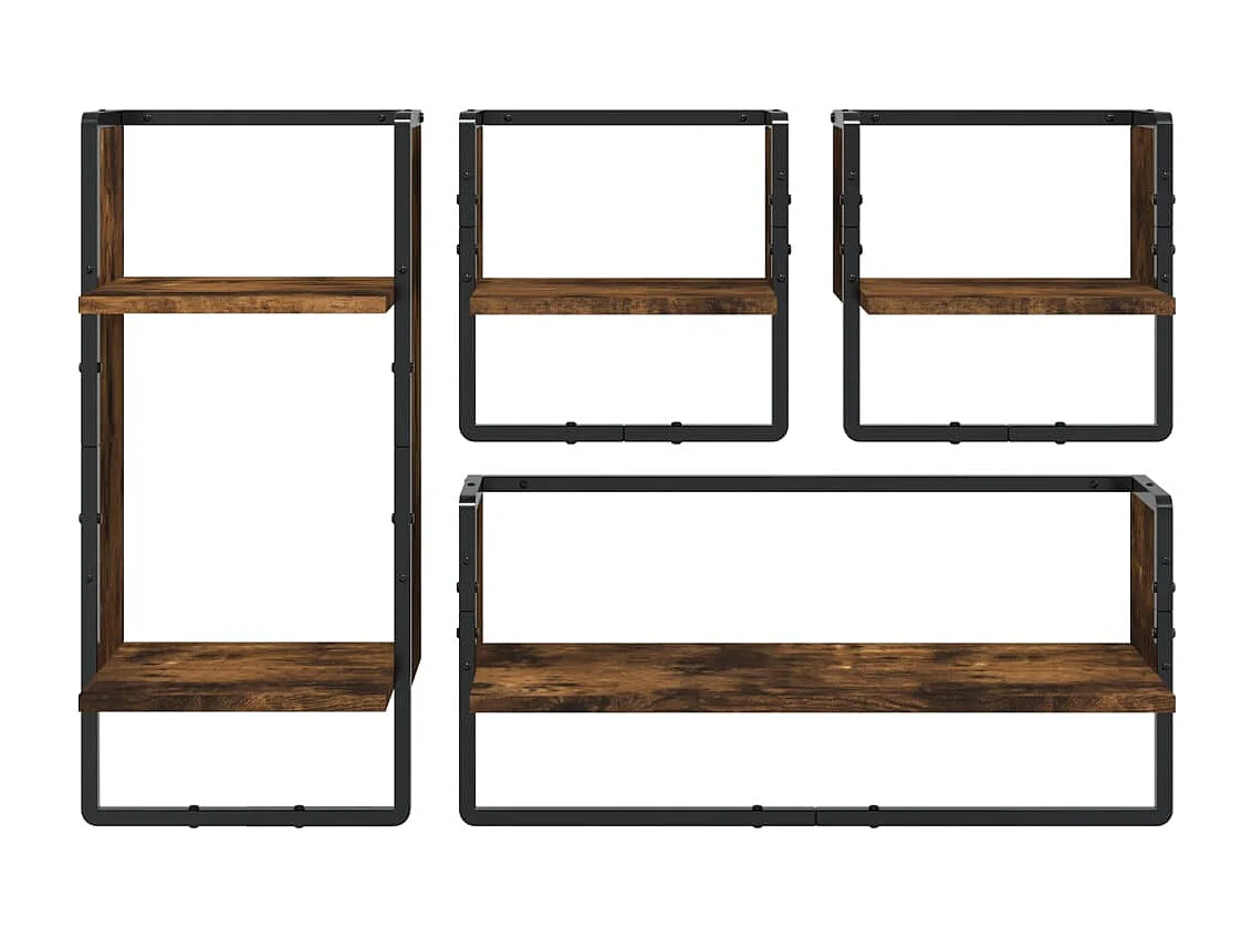 Juego de estantería de pared con barras 4 piezas roble ahumado