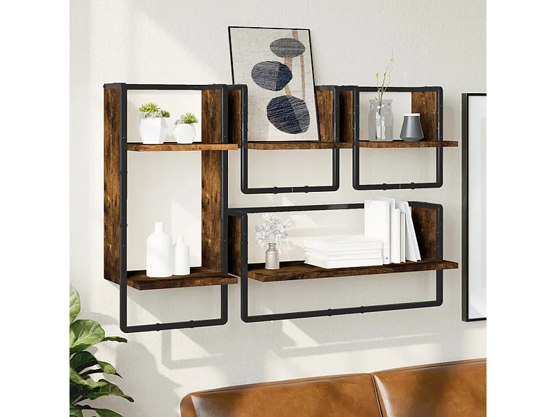 Ensemble d'étagères murales avec barres 4 pcs chêne fumé