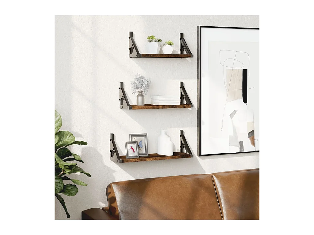 Ensemble d'étagères murales 3 pcs chêne fumé bois d'ingénierie
