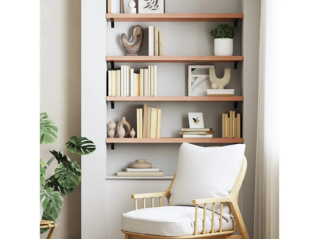 Étagère murale marron clair bois chêne massif traité