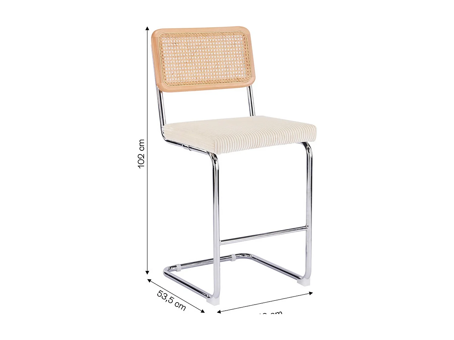 Lot de 2 tabourets de bar en cannage et velours côtelé beige - Muse