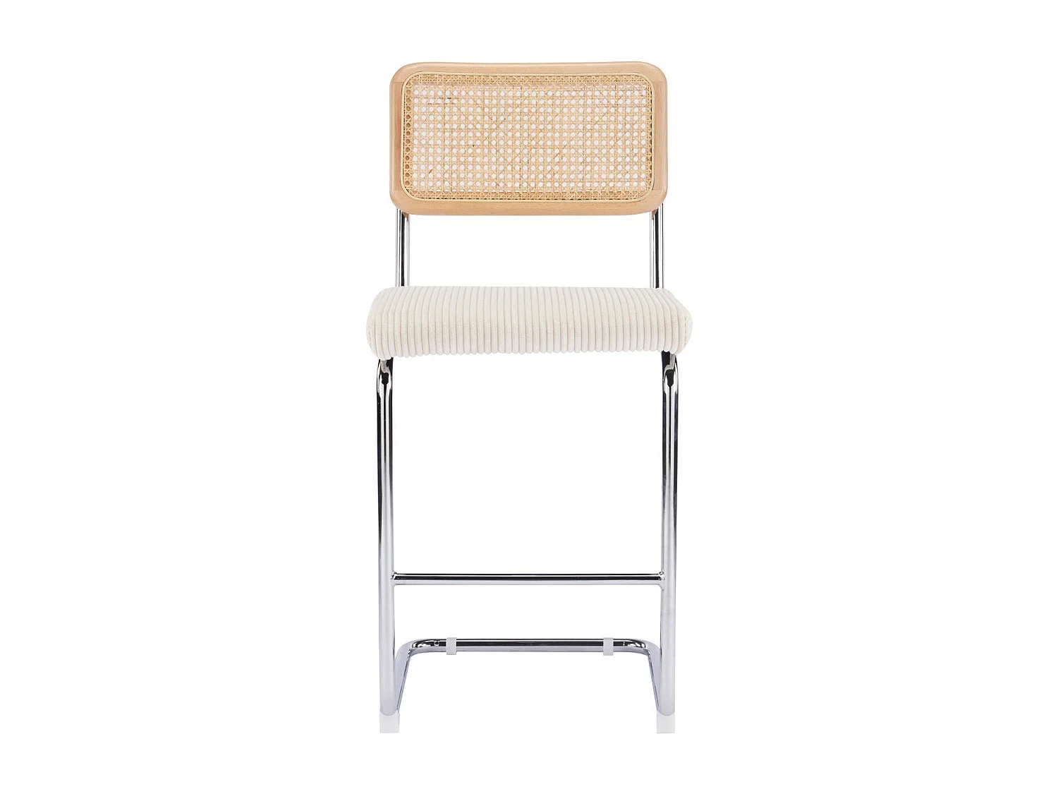 Lot de 2 tabourets de bar en cannage et velours côtelé beige - Muse