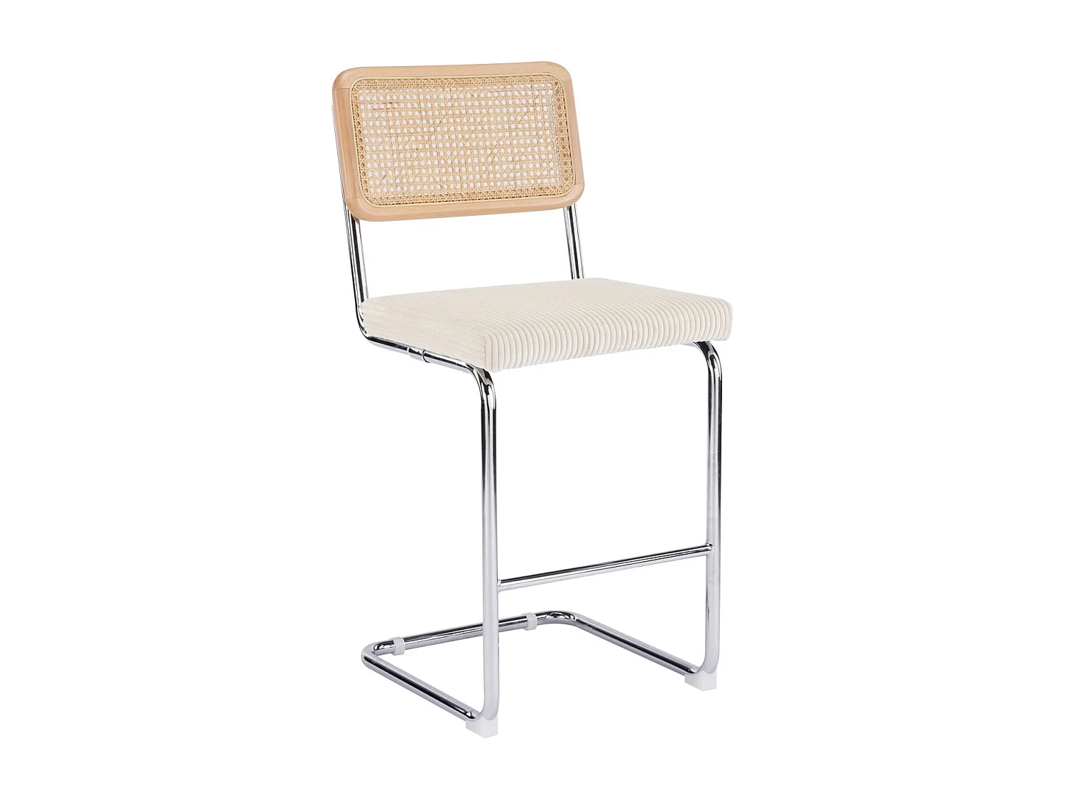 Lot de 2 tabourets de bar en cannage et velours côtelé beige - Muse