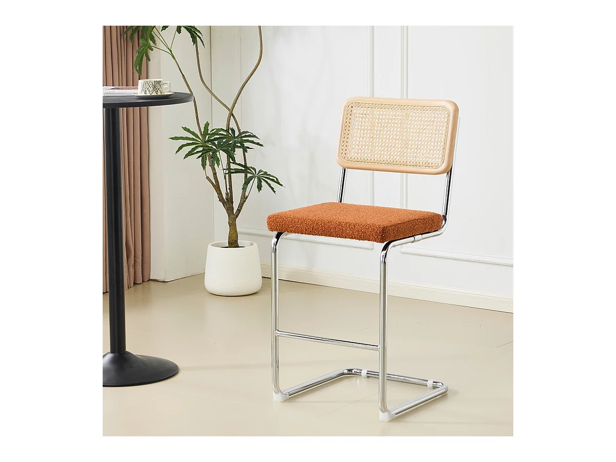 Lot de 2 tabourets de bar en cannage et tissu bouclé rouille - Muse