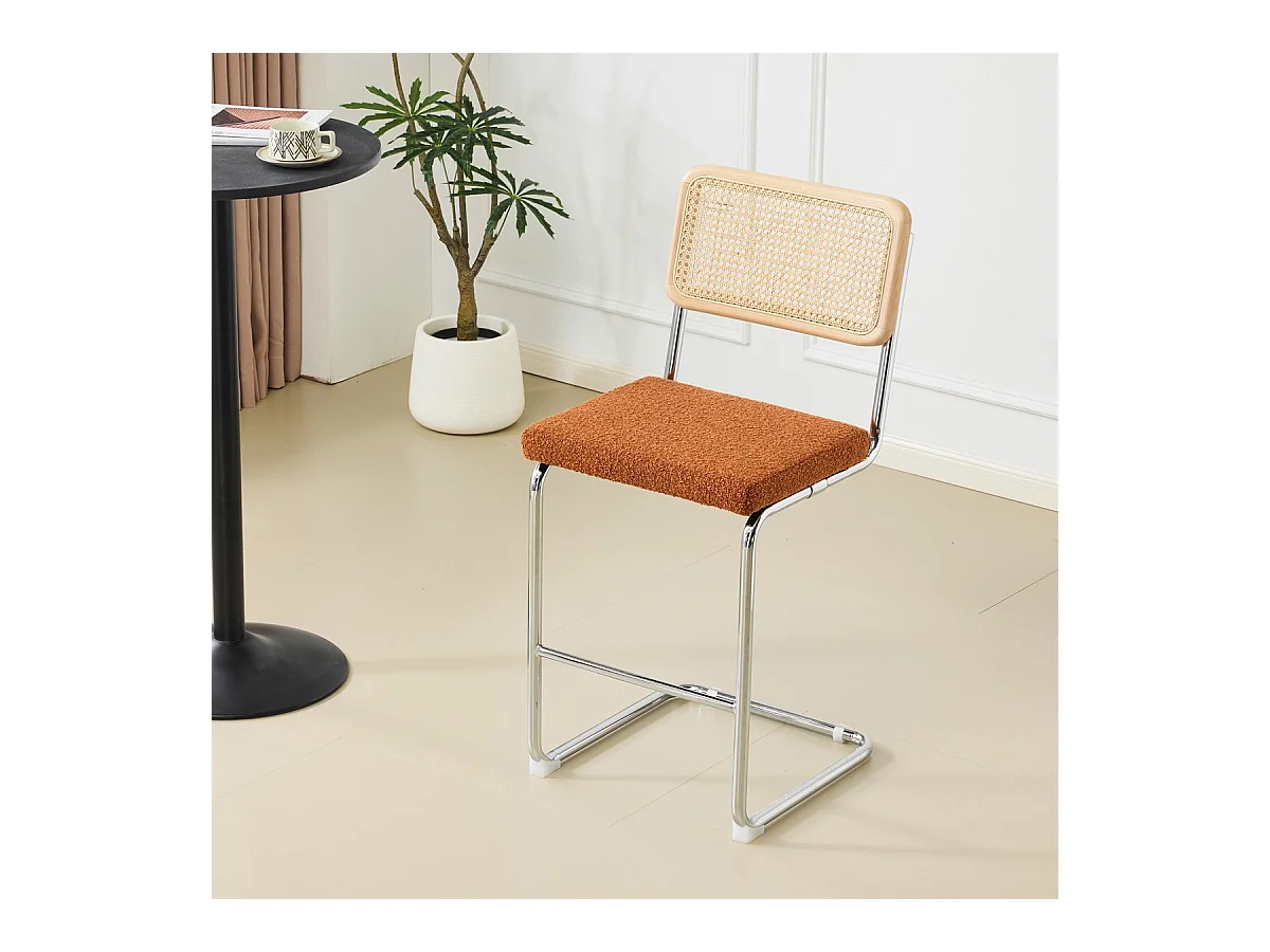 Lot de 2 tabourets de bar en cannage et tissu bouclé rouille - Muse