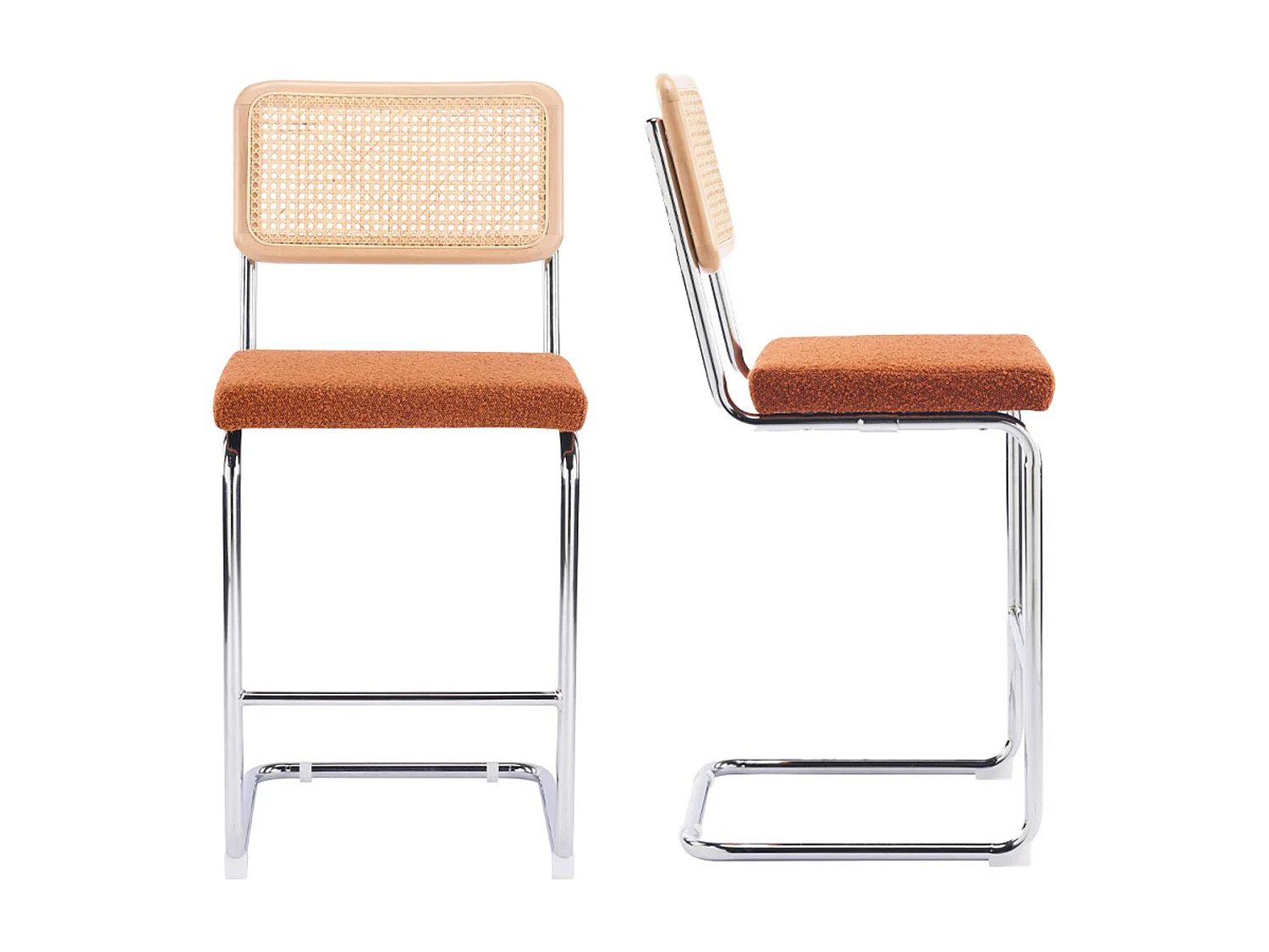 Lot de 2 tabourets de bar en cannage et tissu bouclé rouille - Muse