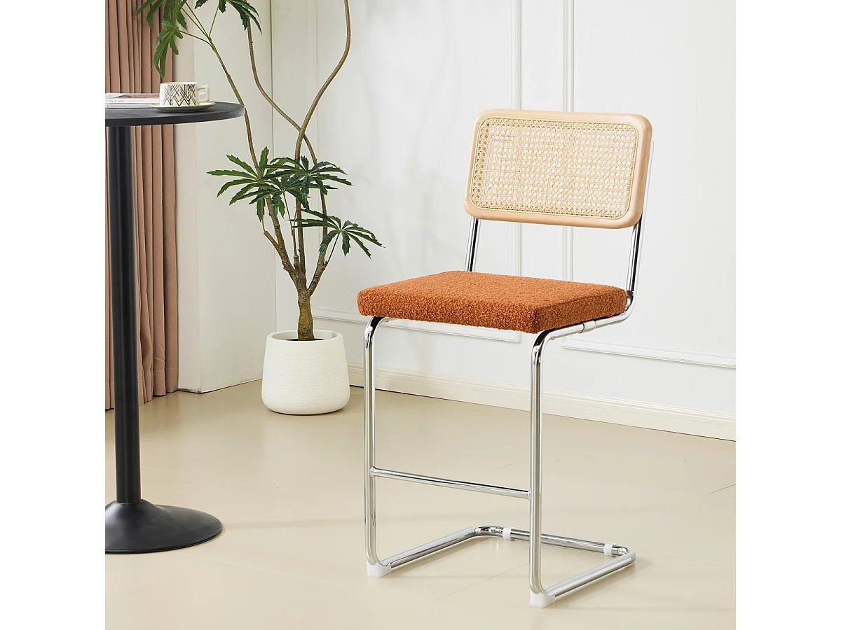 Lot de 2 tabourets de bar en cannage et tissu bouclé rouille - Muse