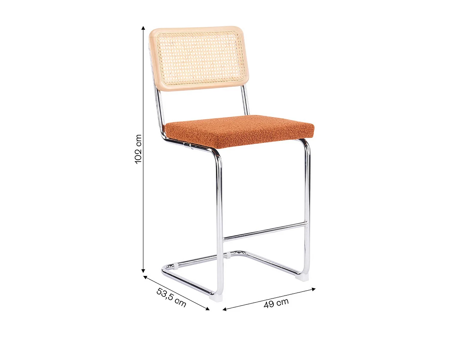 Lot de 2 tabourets de bar en cannage et tissu bouclé rouille - Muse