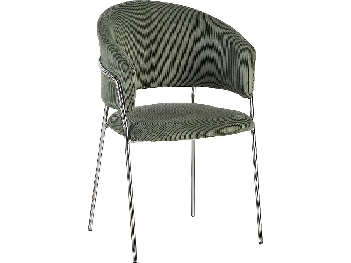 Lot de 2 chaises en velours côtelé vert kaki et piètement chromé - Isya