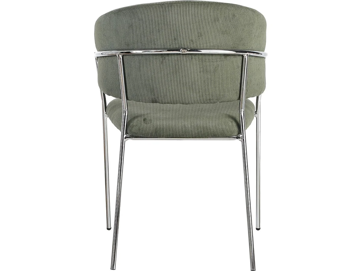 Lot de 2 chaises en velours côtelé vert kaki et piètement chromé - Isya