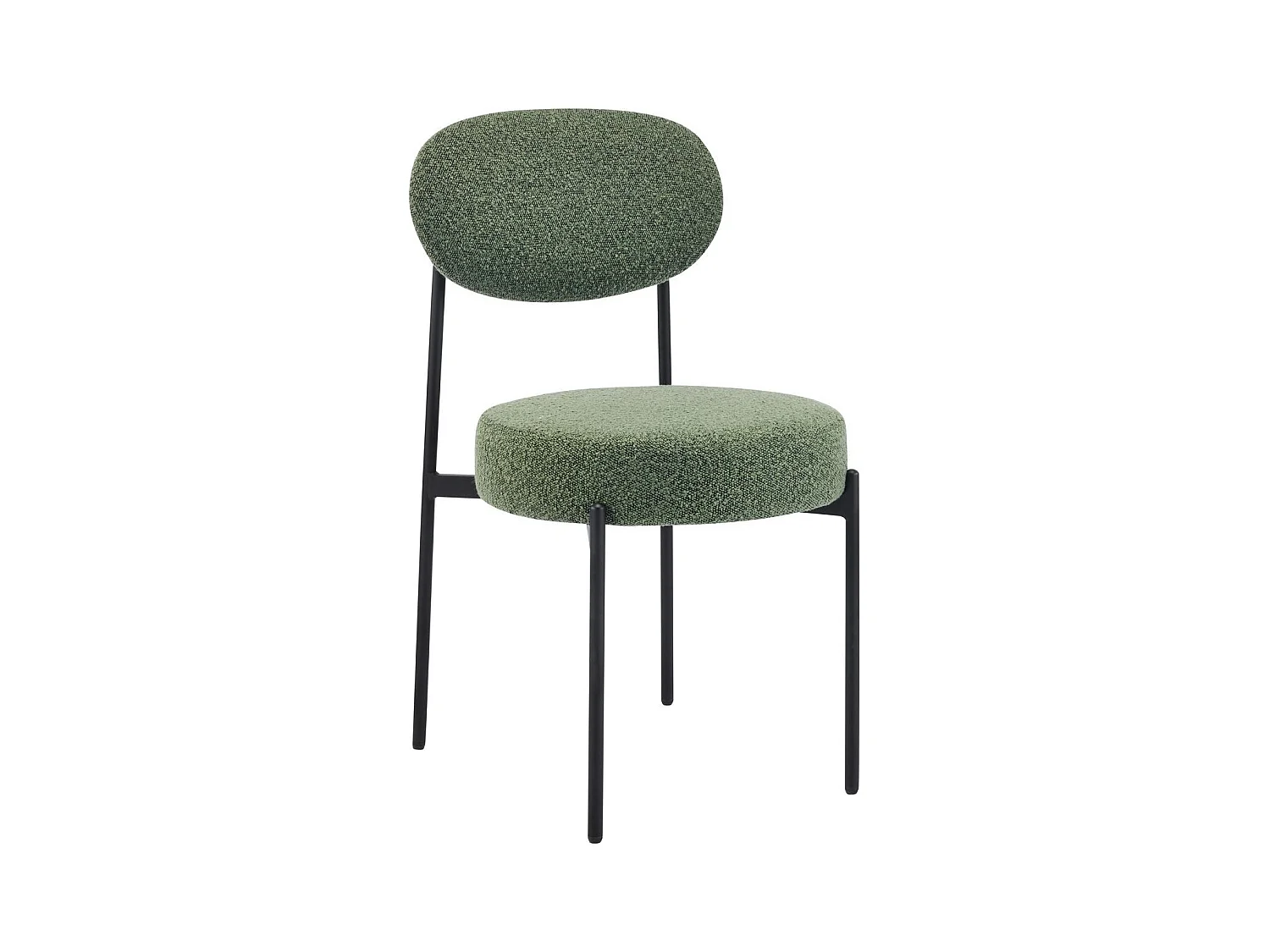 Lot de 2 chaises en tissu bouclé vert, piètement métal noir - Evora