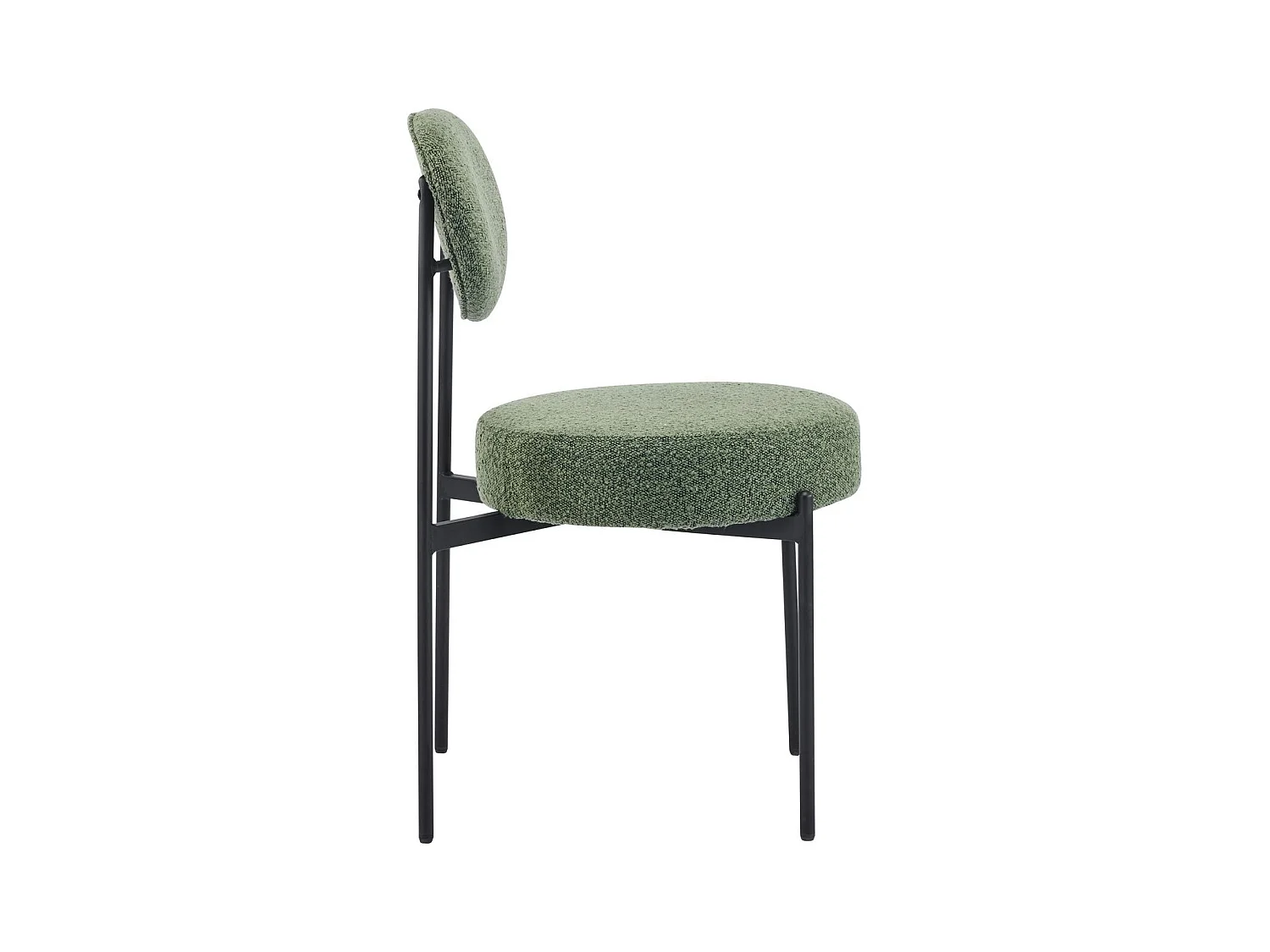 Lot de 2 chaises en tissu bouclé vert, piètement métal noir - Evora