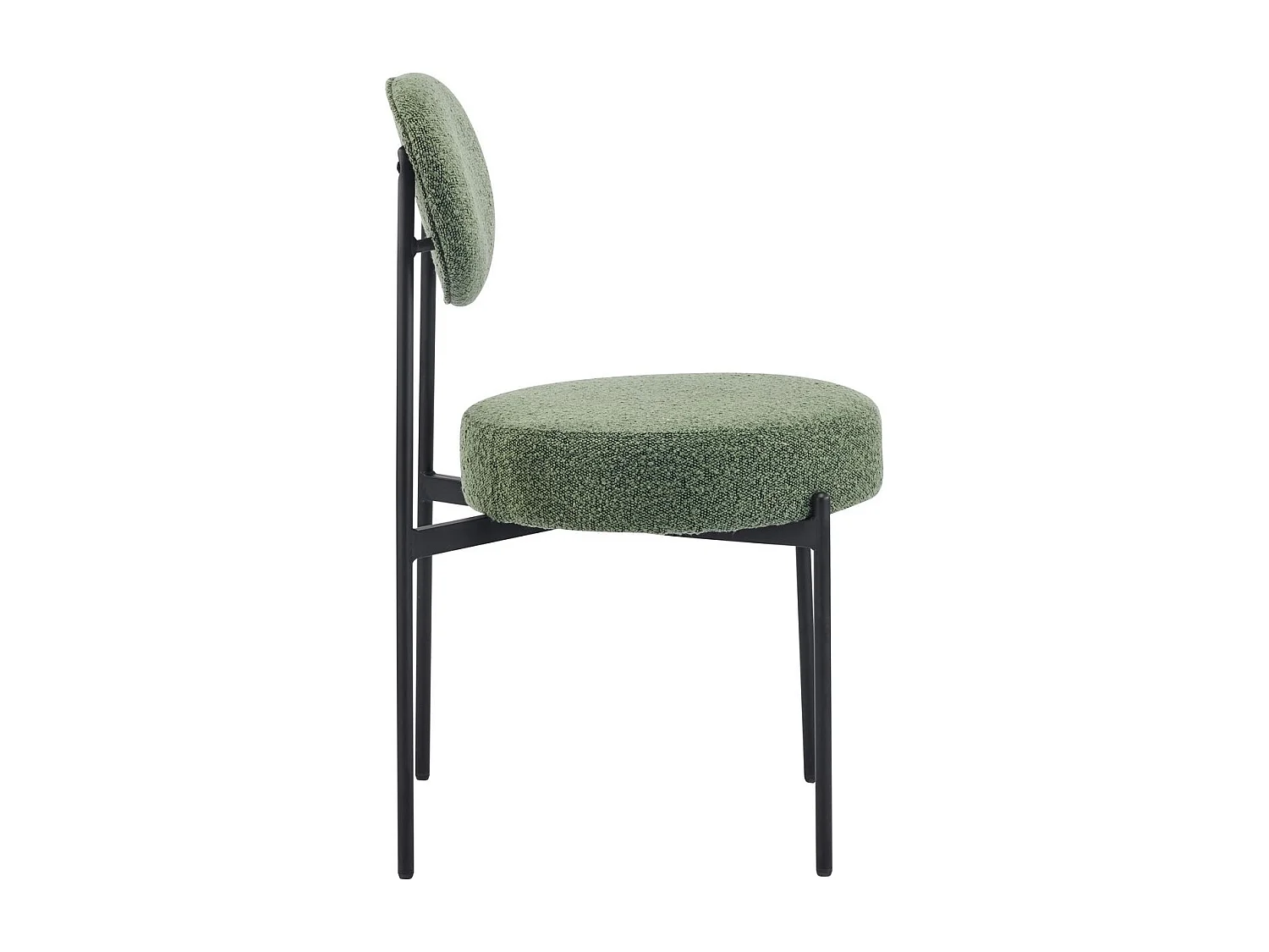 Lot de 2 chaises en tissu bouclé vert kaki, piètement métal noir - Evora