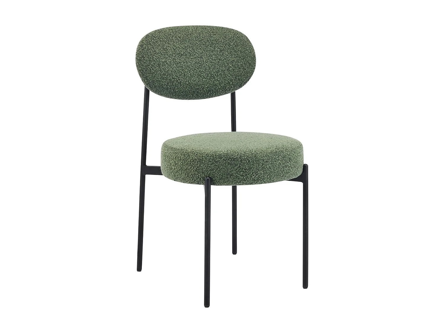 Lot de 2 chaises en tissu bouclé vert kaki, piètement métal noir - Evora
