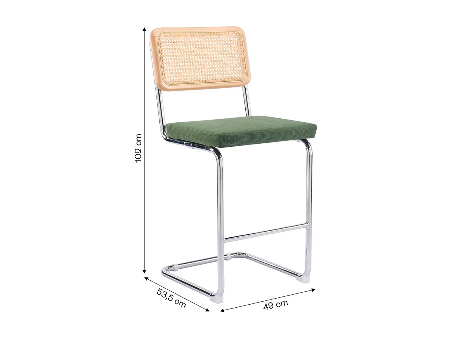 Lot de 2 tabourets de bar en cannage et velours côtelé vert kaki - Muse