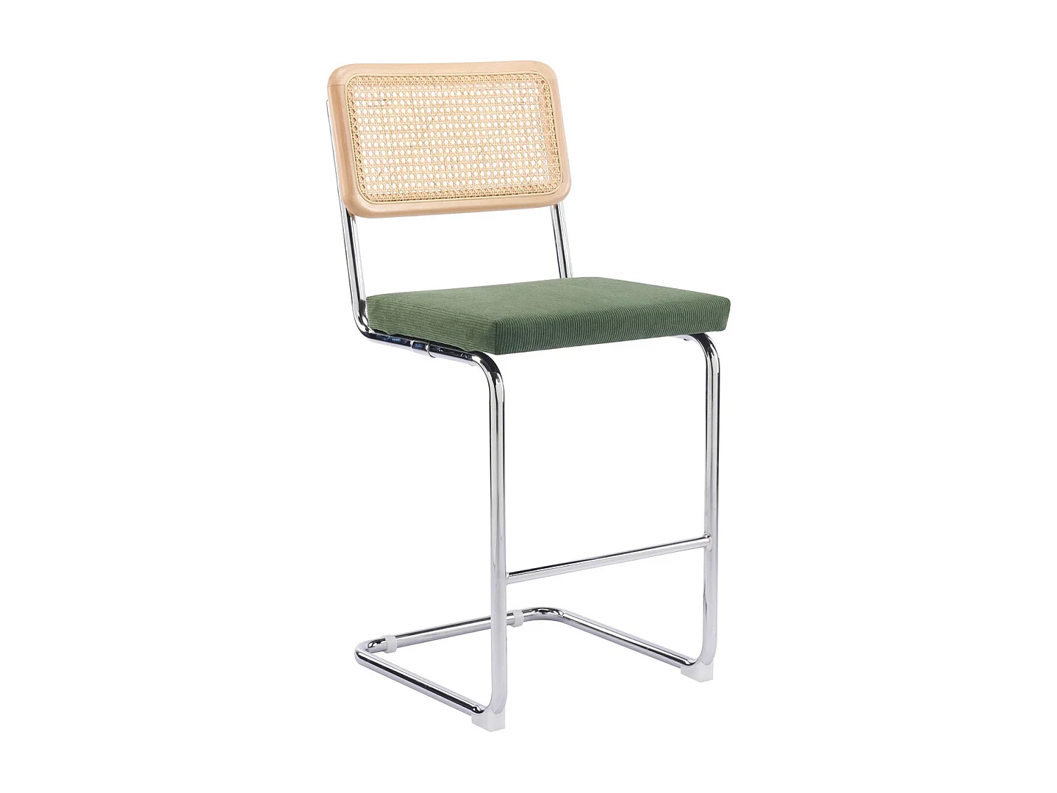 Lot de 2 tabourets de bar en cannage et velours côtelé vert kaki - Muse