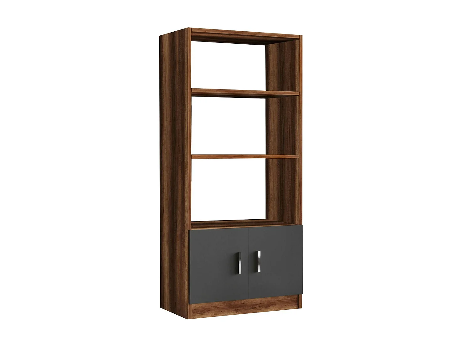 Bibliothèque moderne effet noyer avec portes grises MARFA