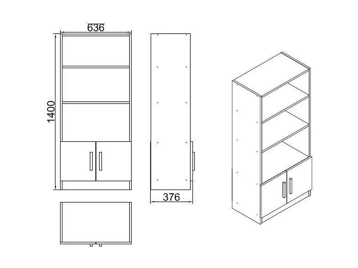 Bibliothèque moderne effet noyer avec portes grises MARFA