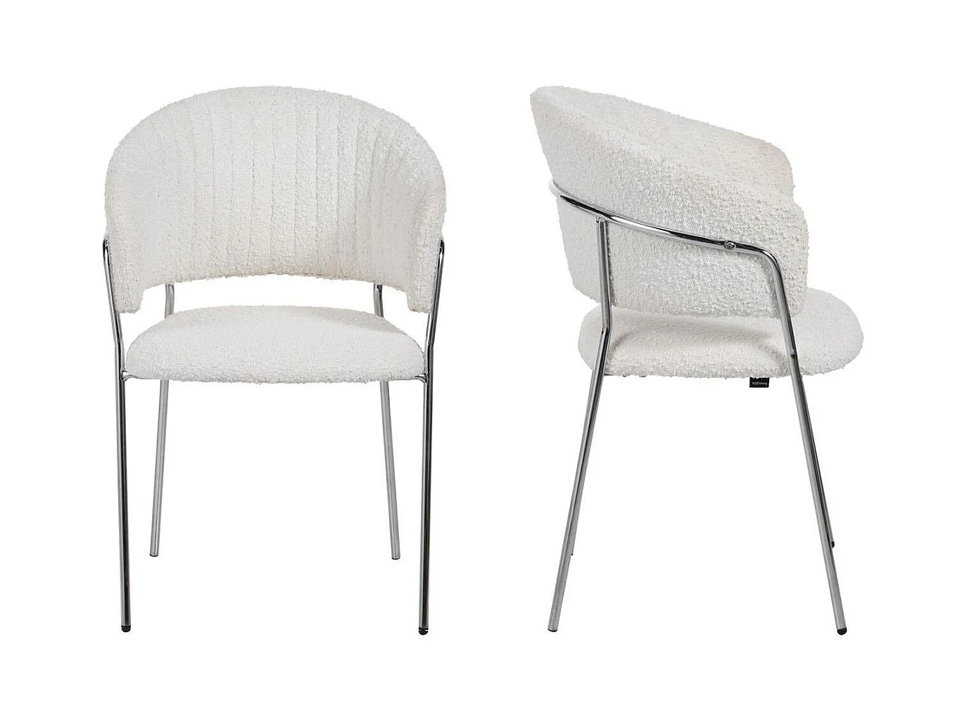 Lot de 2 chaises en tissu bouclé beige et piètement chromé - Isya