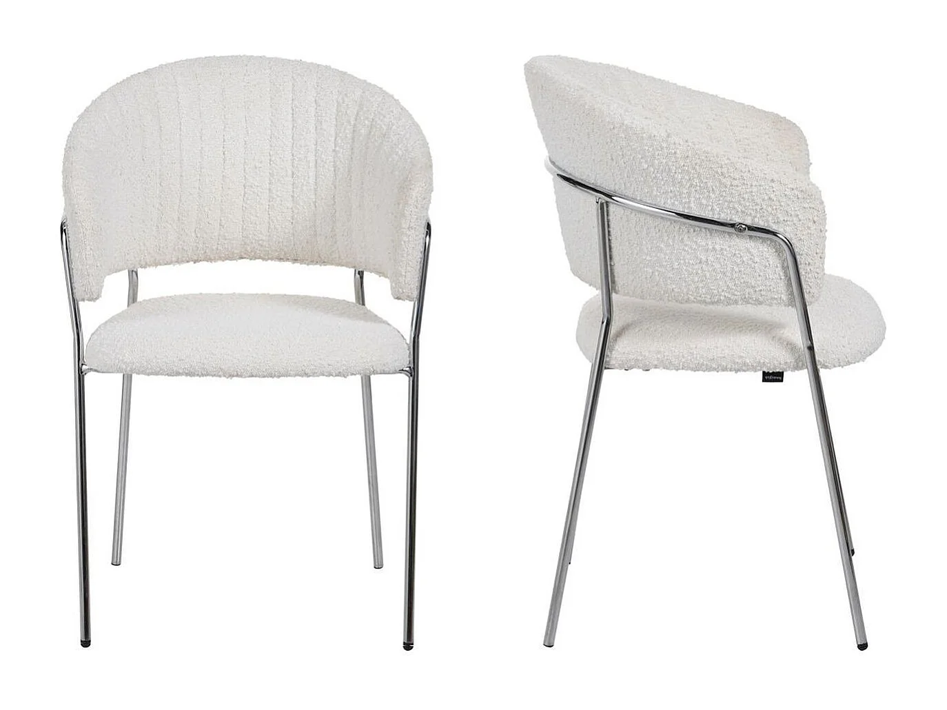 Lot de 2 chaises en tissu bouclé beige et piètement chromé - Isya