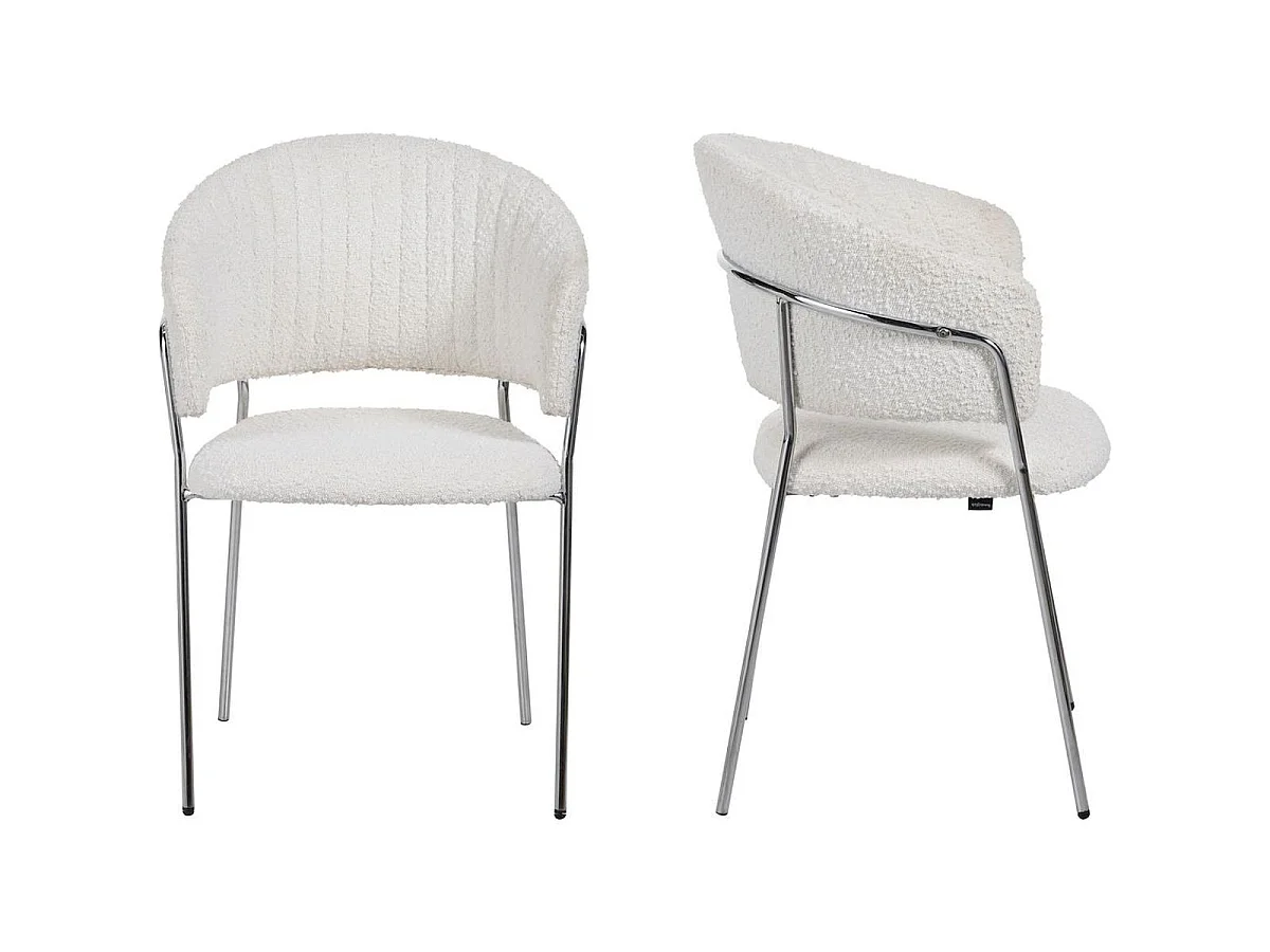 Lot de 2 chaises en tissu bouclé beige et piètement chromé - Isya