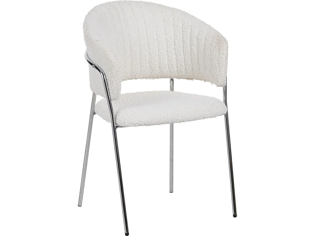 Lot de 2 chaises en tissu bouclé beige et piètement chromé - Isya