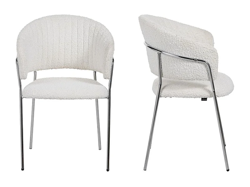 Lot de 2 chaises en tissu bouclé beige et piètement chromé - Isya
