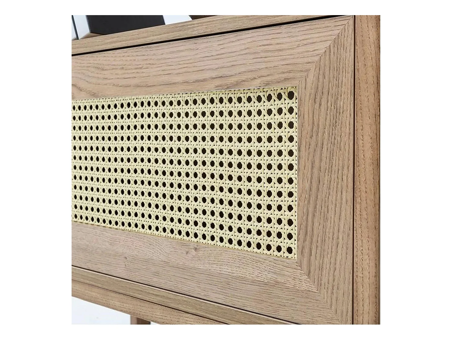 Bibliothèque cannage & effet bois ovale 4 étagères TANDI