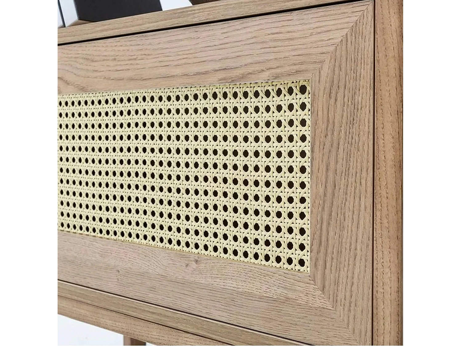 Bibliothèque cannage & effet bois ovale 4 étagères TANDI