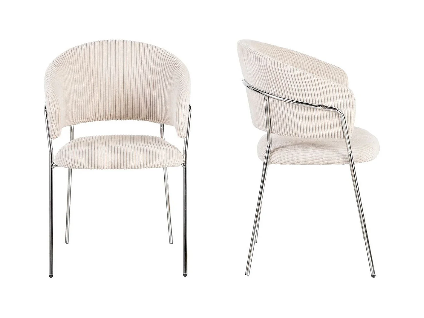 Lot de 2 chaises en velours côtelé beige et piètement chromé - Isya
