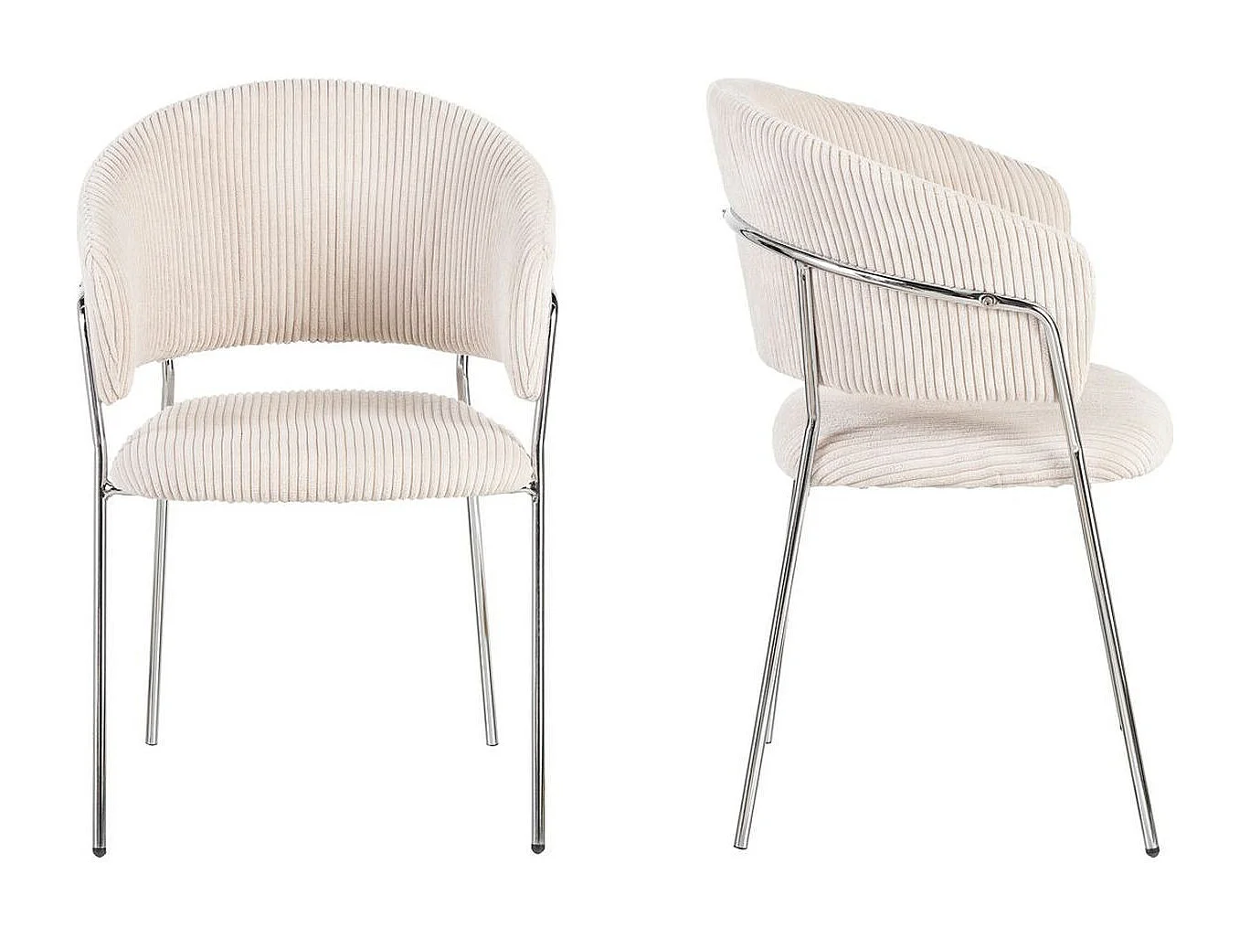 Lot de 2 chaises en velours côtelé beige et piètement chromé - Isya