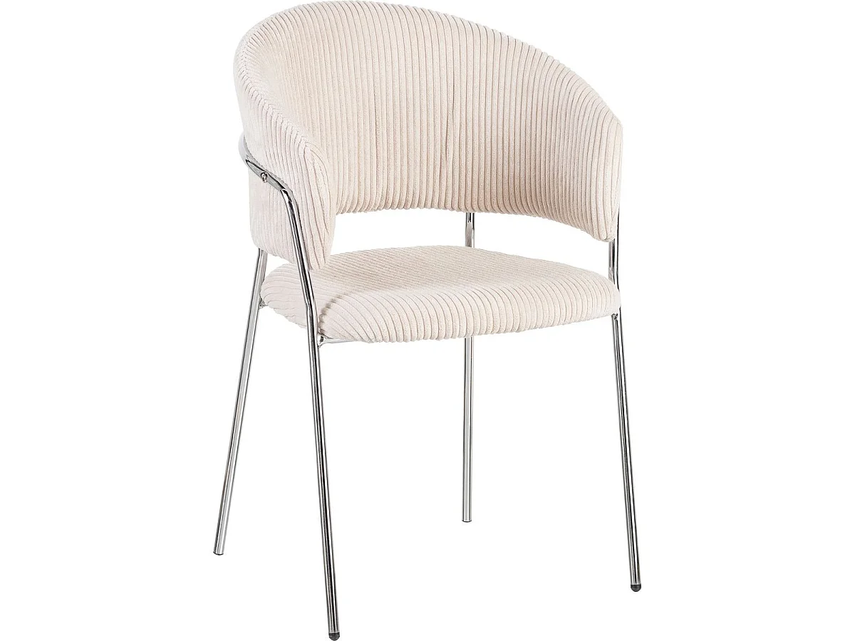 Lot de 2 chaises en velours côtelé beige et piètement chromé - Isya