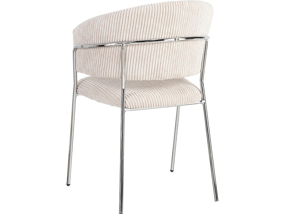 Lot de 2 chaises en velours côtelé beige et piètement chromé - Isya