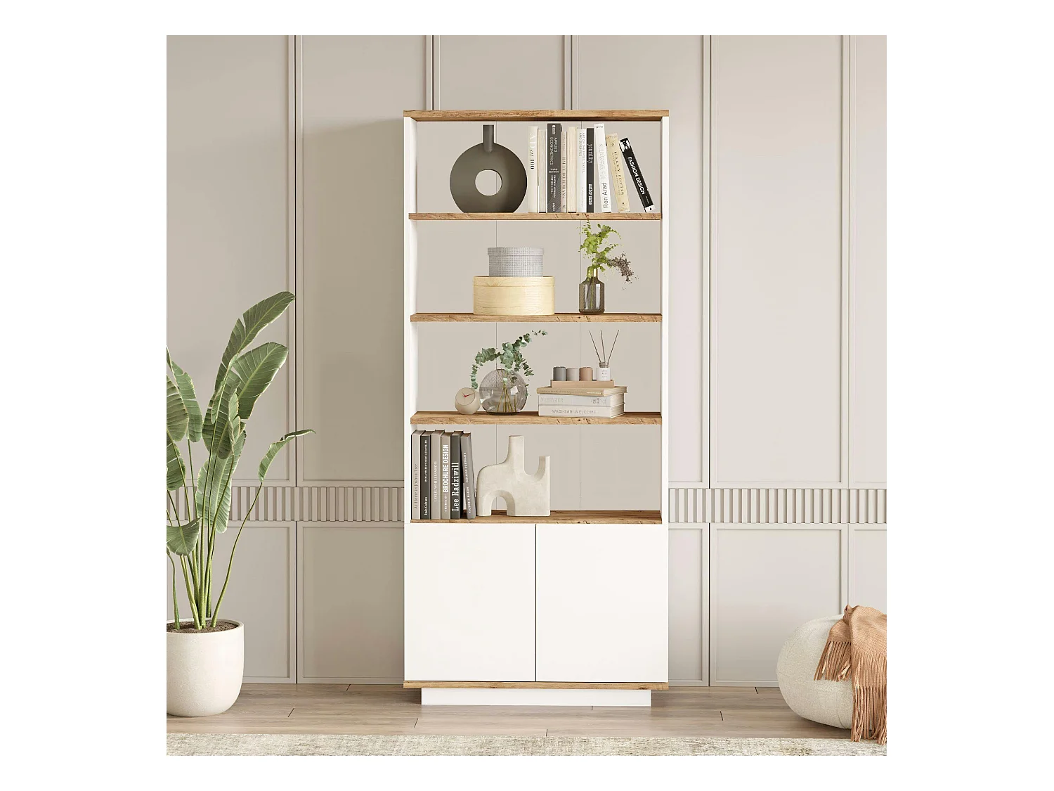 Bibliothèque blanche moderne avec rangement bas fermé MARFA