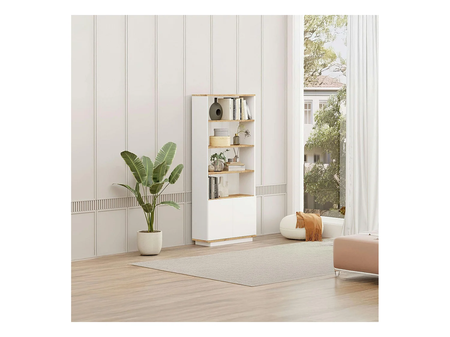 Bibliothèque blanche moderne avec rangement bas fermé MARFA