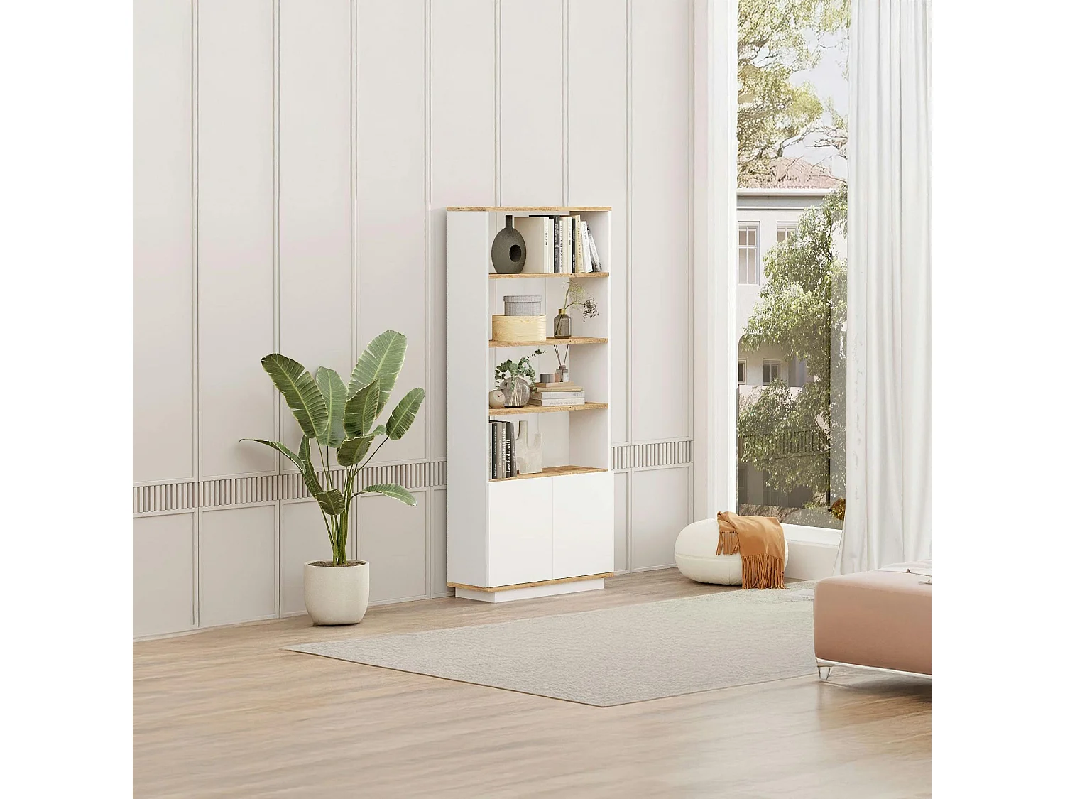 Bibliothèque blanche moderne avec rangement bas fermé MARFA